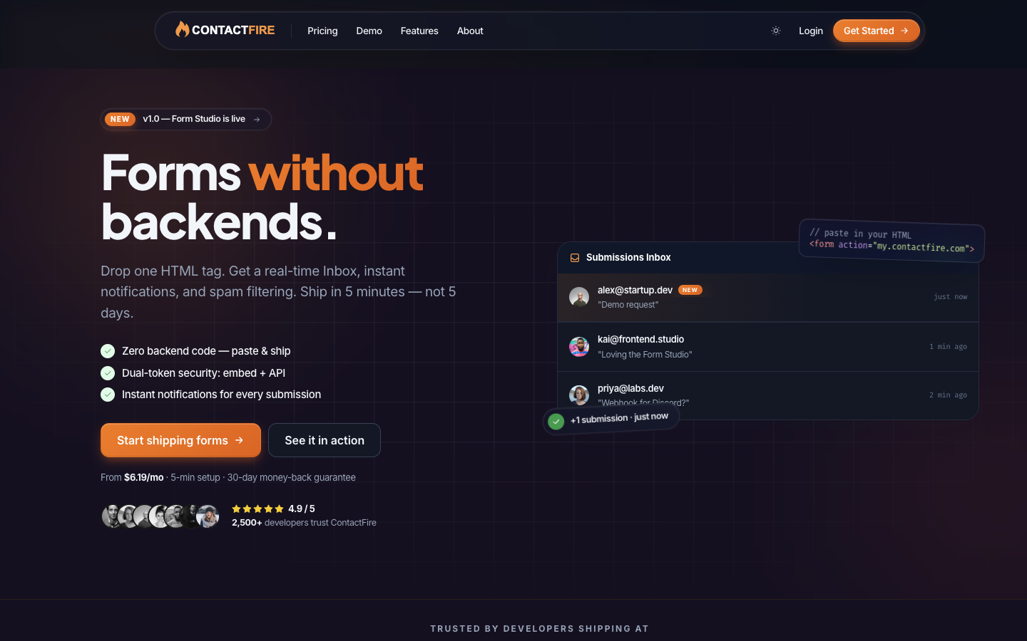 ContactFire website dark mode
