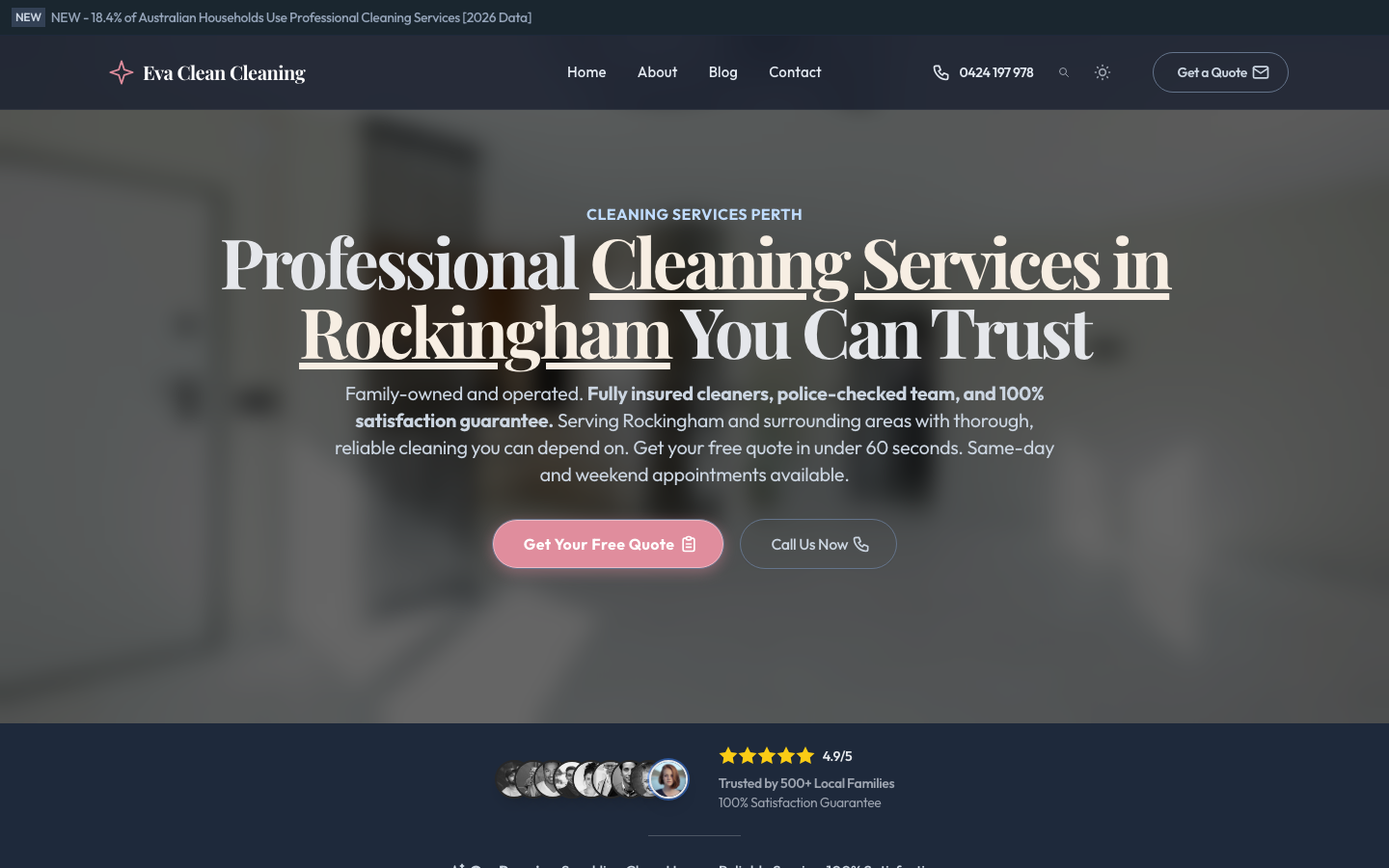 Eva Clean website dark mode